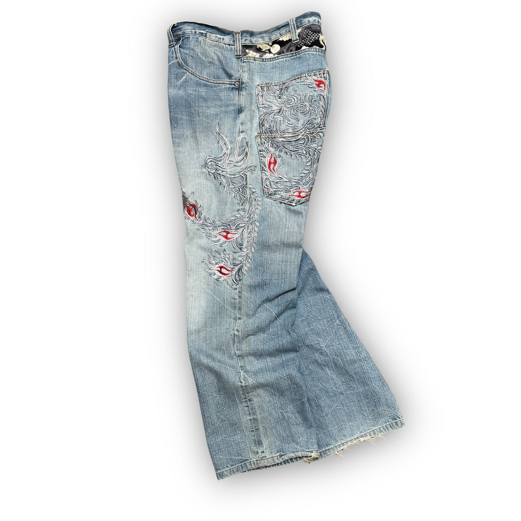 00s Japanese Dragon Embroidered Jeans (38")
