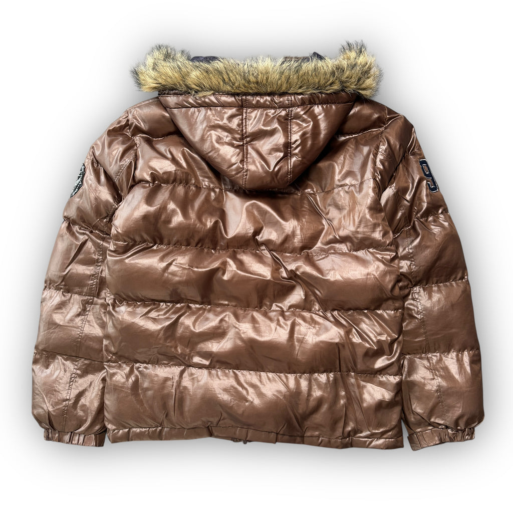 Brown Japanese Fur Puffer Coat With Patches (XL)