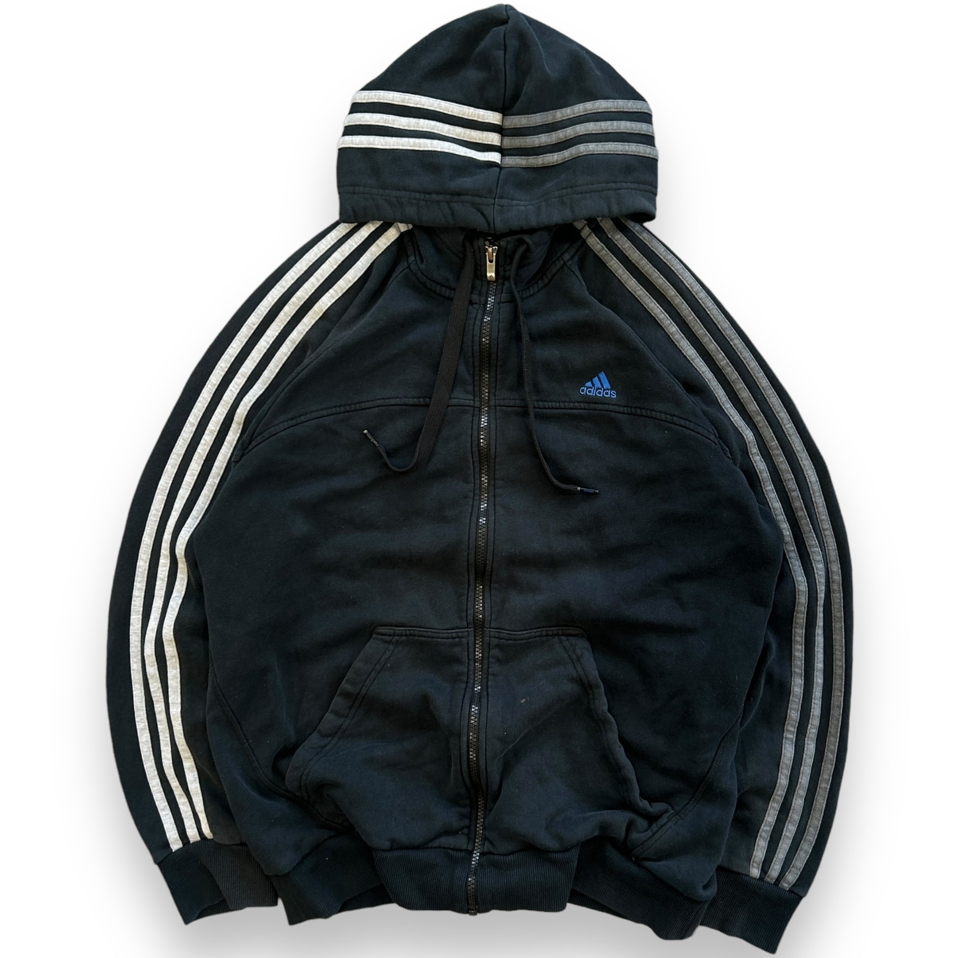 Adidas Three Stripe Black Hoodie (L)