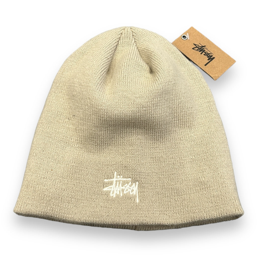 Cream Stussy Spellout Skully Hat