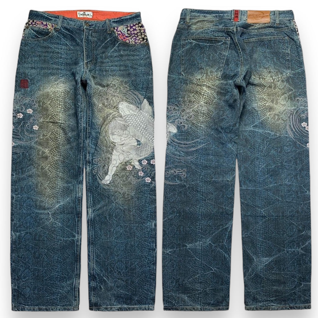 Authentic Karakuri Tamashi Japanese Embroidered Denim Jeans (30")