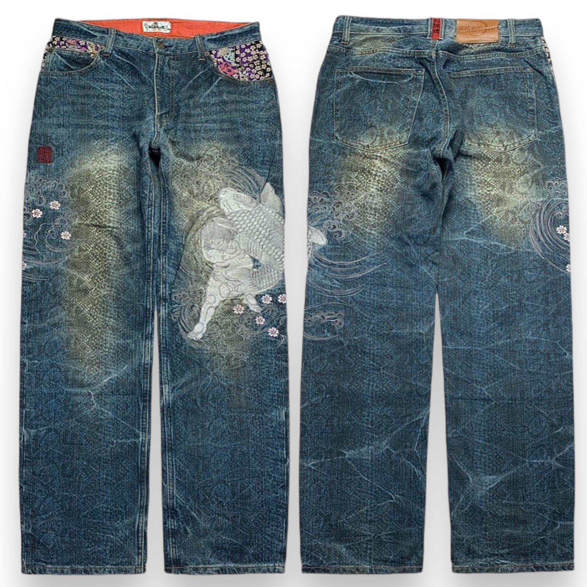 Authentic Karakuri Tamashi Japanese Embroidered Denim Jeans (30")
