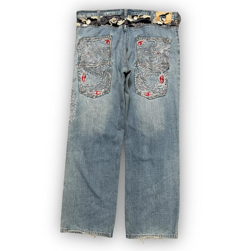 00s Japanese Dragon Embroidered Jeans (38")