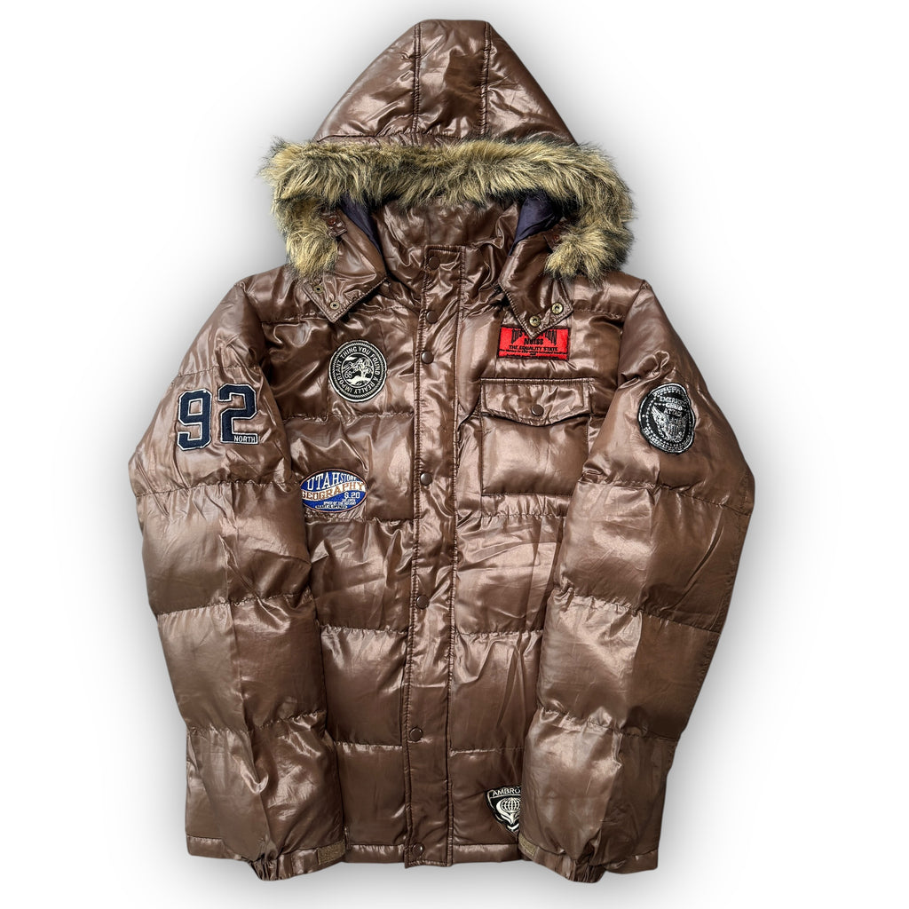 Brown Japanese Fur Puffer Coat With Patches (XL)