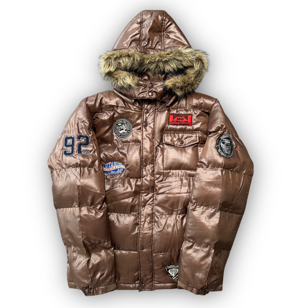 Brown Japanese Fur Puffer Coat With Patches (XL)