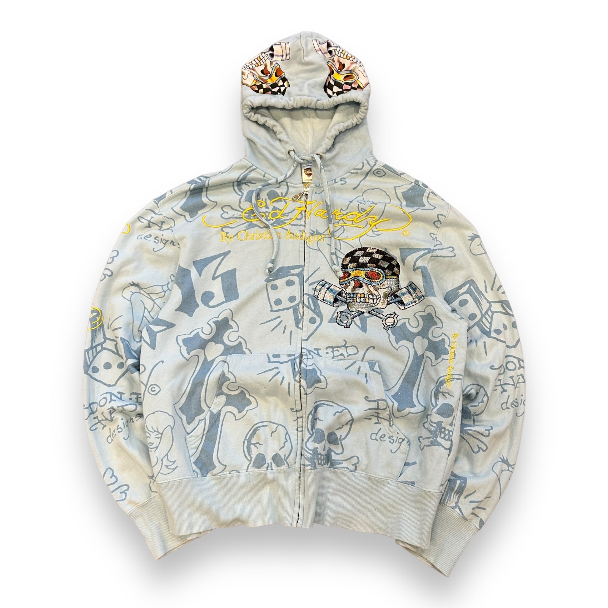 Ed Hardy Blue Rhinestone Hoodie (XL)
