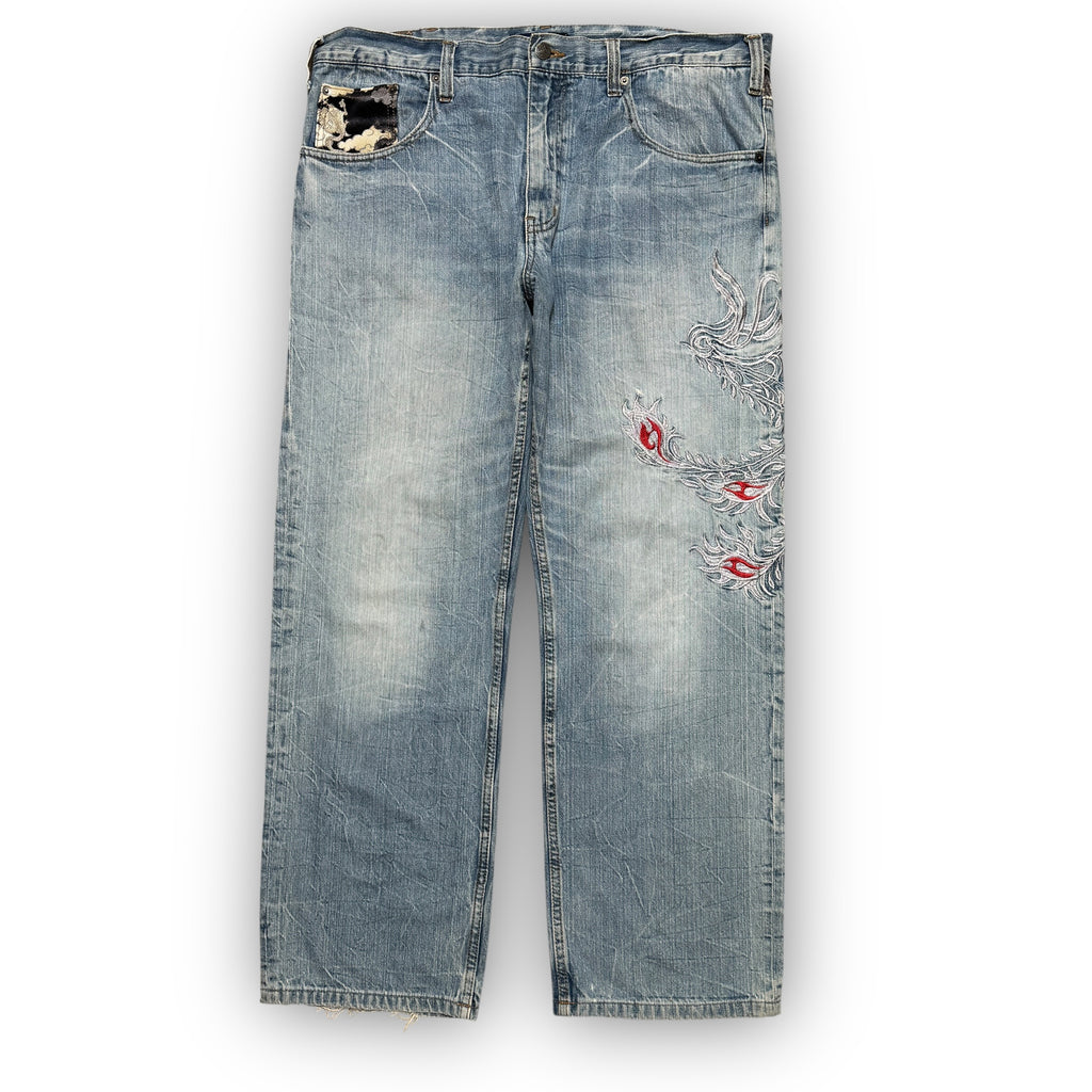 00s Japanese Dragon Embroidered Jeans (38")