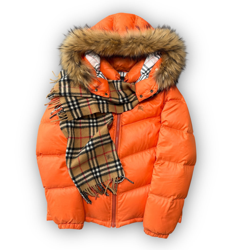 Orange Burberry Fur Puffer Coat (M)