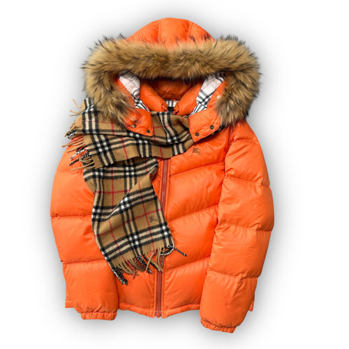 Orange Burberry Fur Puffer Coat (M)