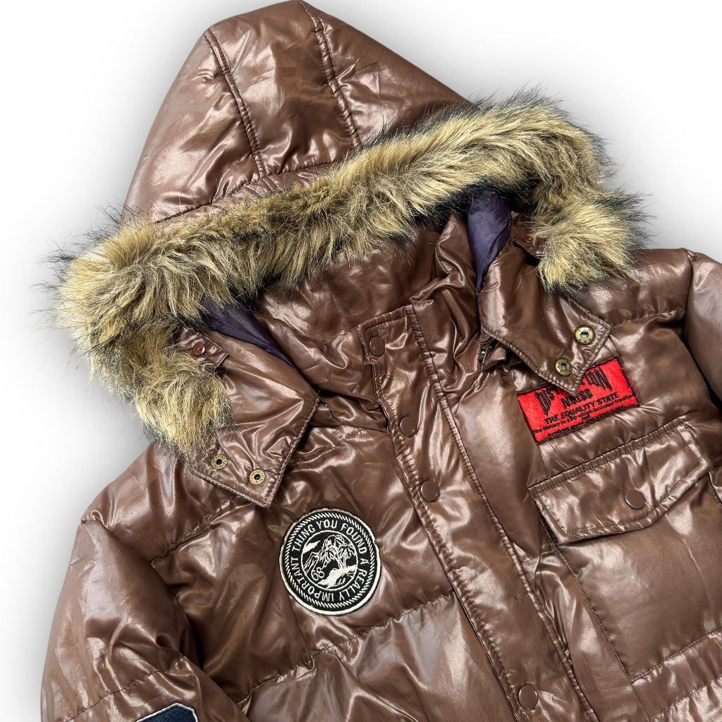 Brown Japanese Fur Puffer Coat With Patches (XL)