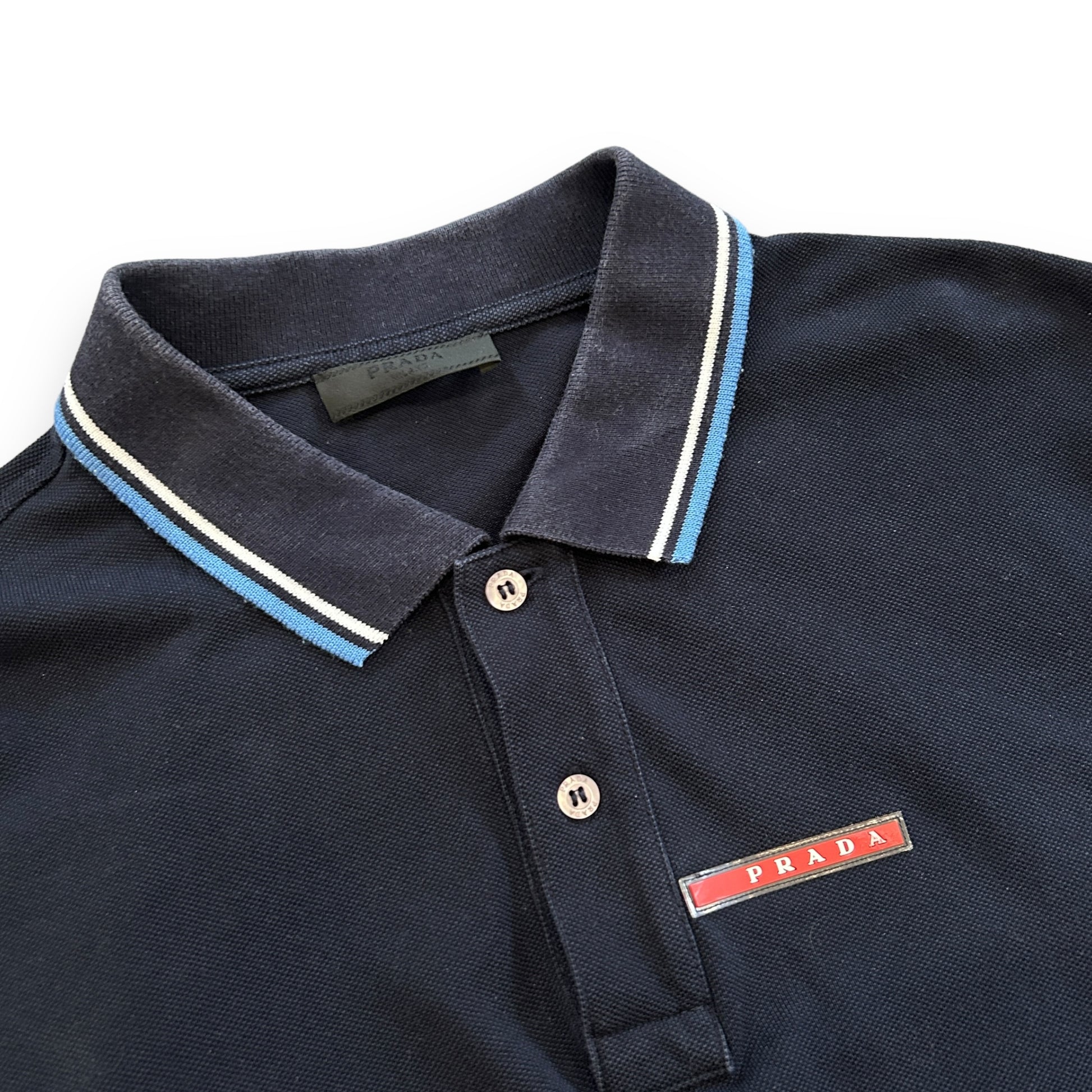 00's Prada Navy Tab Polo Shirt (XL)