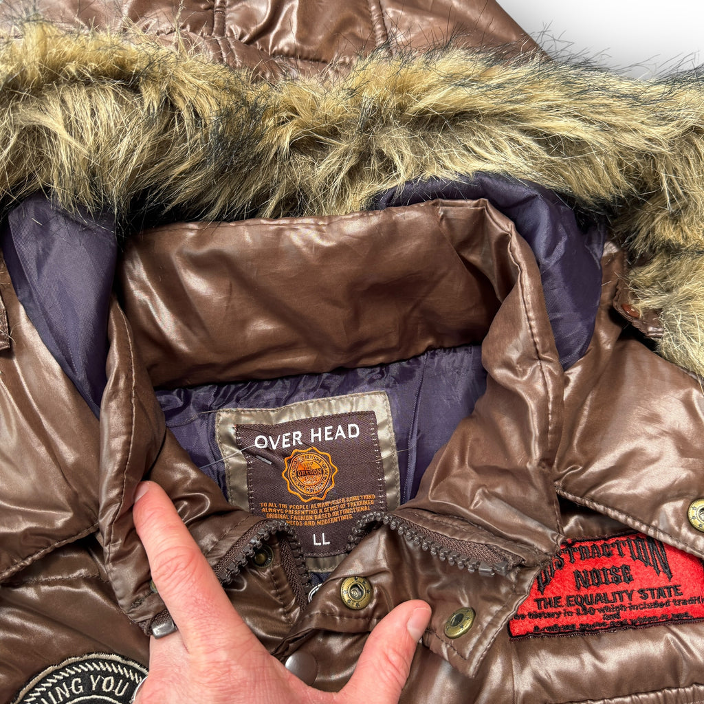 Brown Japanese Fur Puffer Coat With Patches (XL)