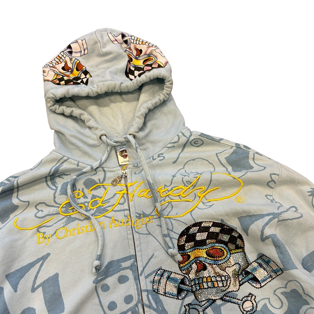 Ed Hardy Blue Rhinestone Hoodie (XL)