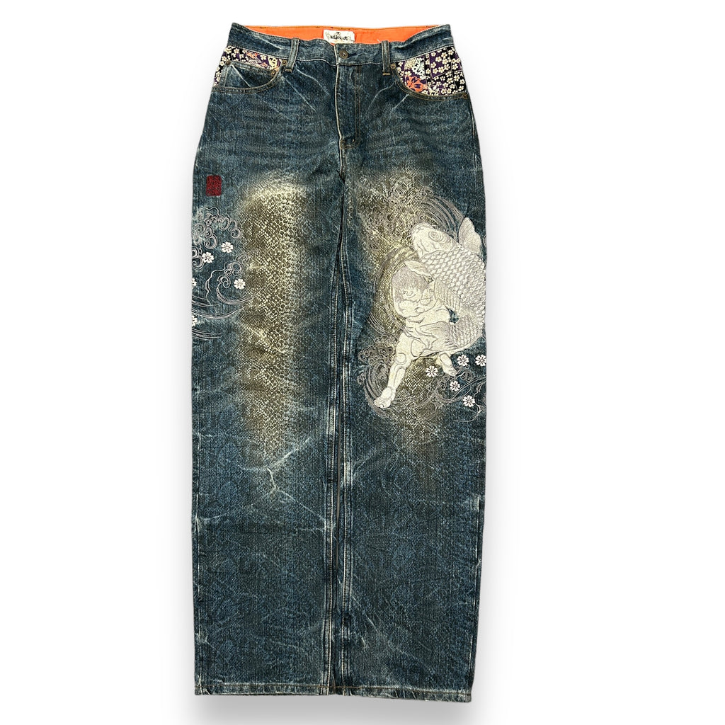 Authentic Karakuri Tamashi Japanese Embroidered Denim Jeans (30")