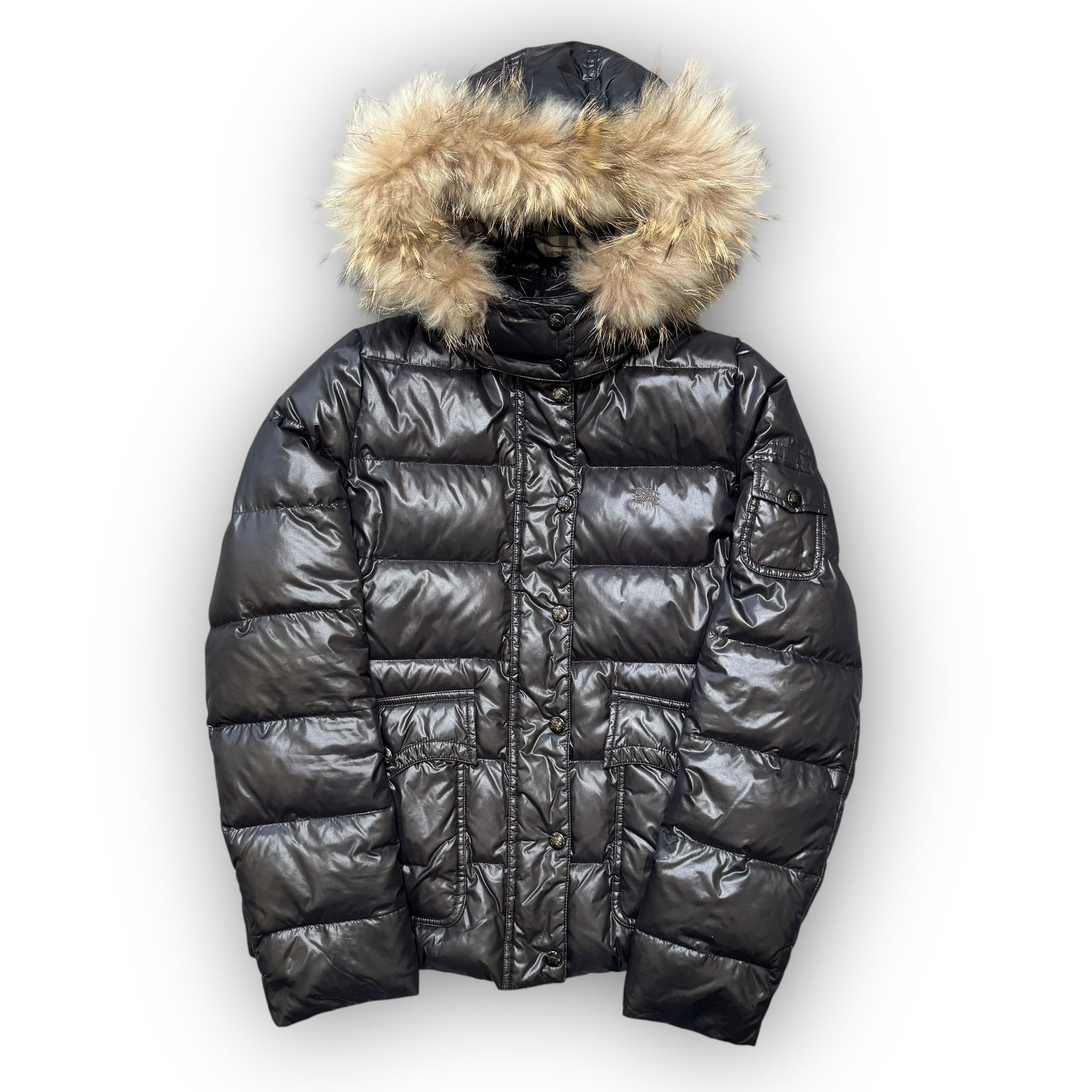Black Burberry Fur Puffer Jacket (XS)