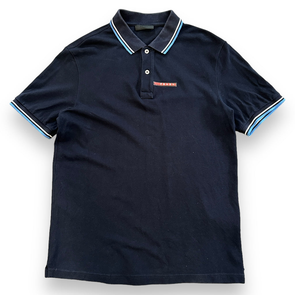 00's Prada Navy Tab Polo Shirt (XL)