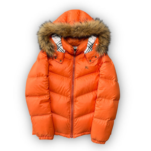Orange Burberry Fur Puffer Coat (M)