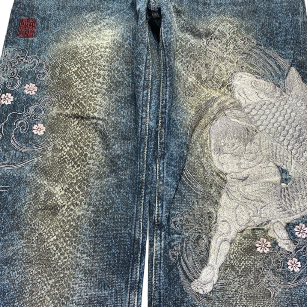 Authentic Karakuri Tamashi Japanese Embroidered Denim Jeans (30")