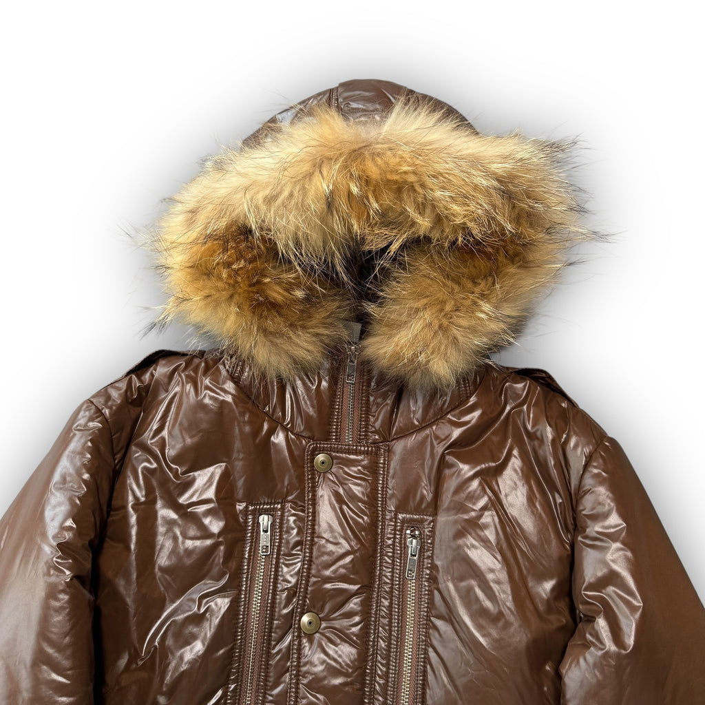 Brown Fur Hood Puffer Coat (S)