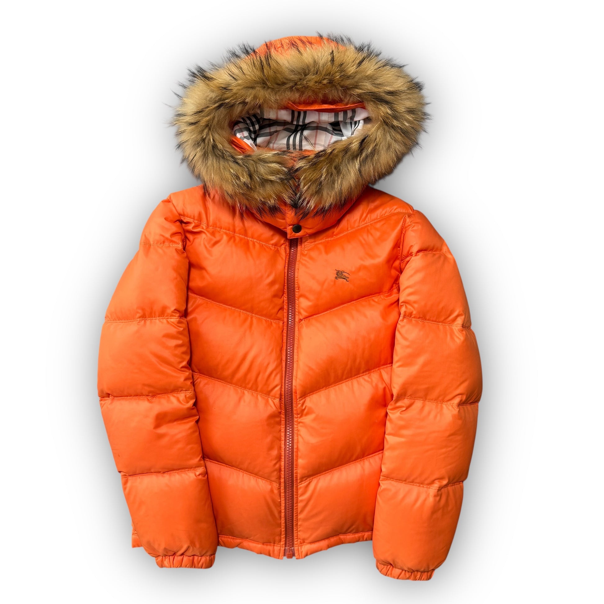 Orange Burberry Fur Puffer Coat (M)