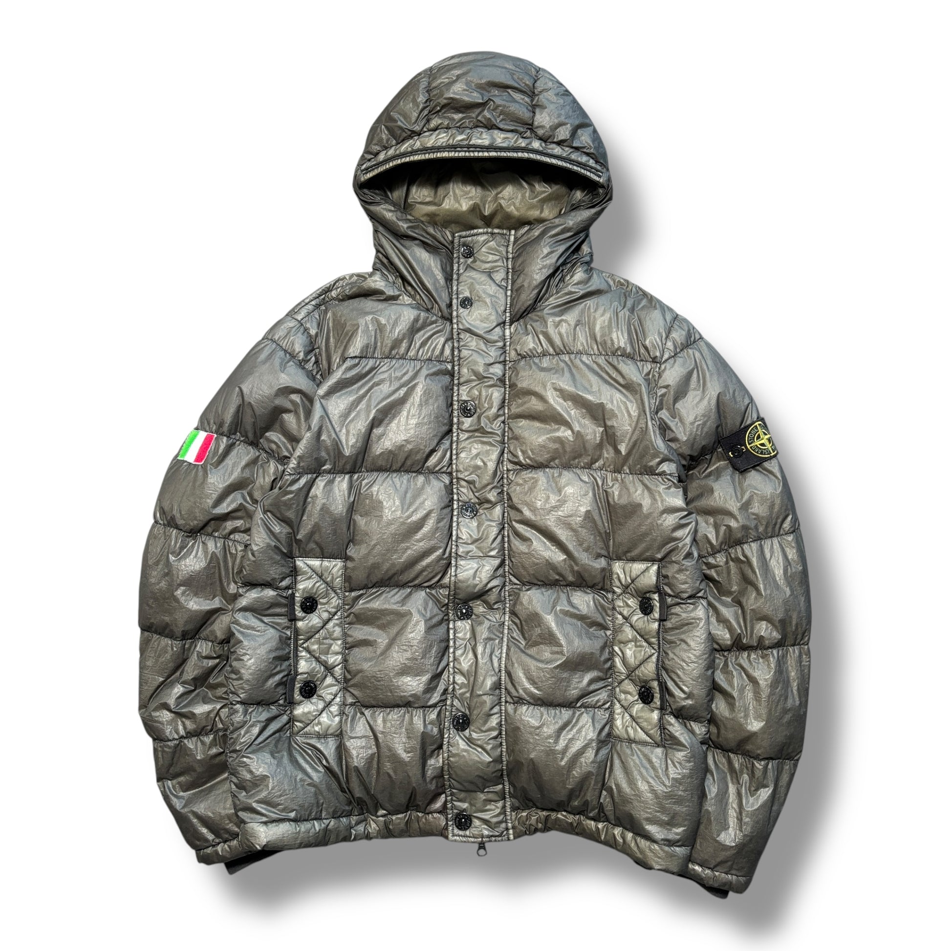 Stone Island Gunmetal Khaki Garment Dyed Down Jacket (XL)