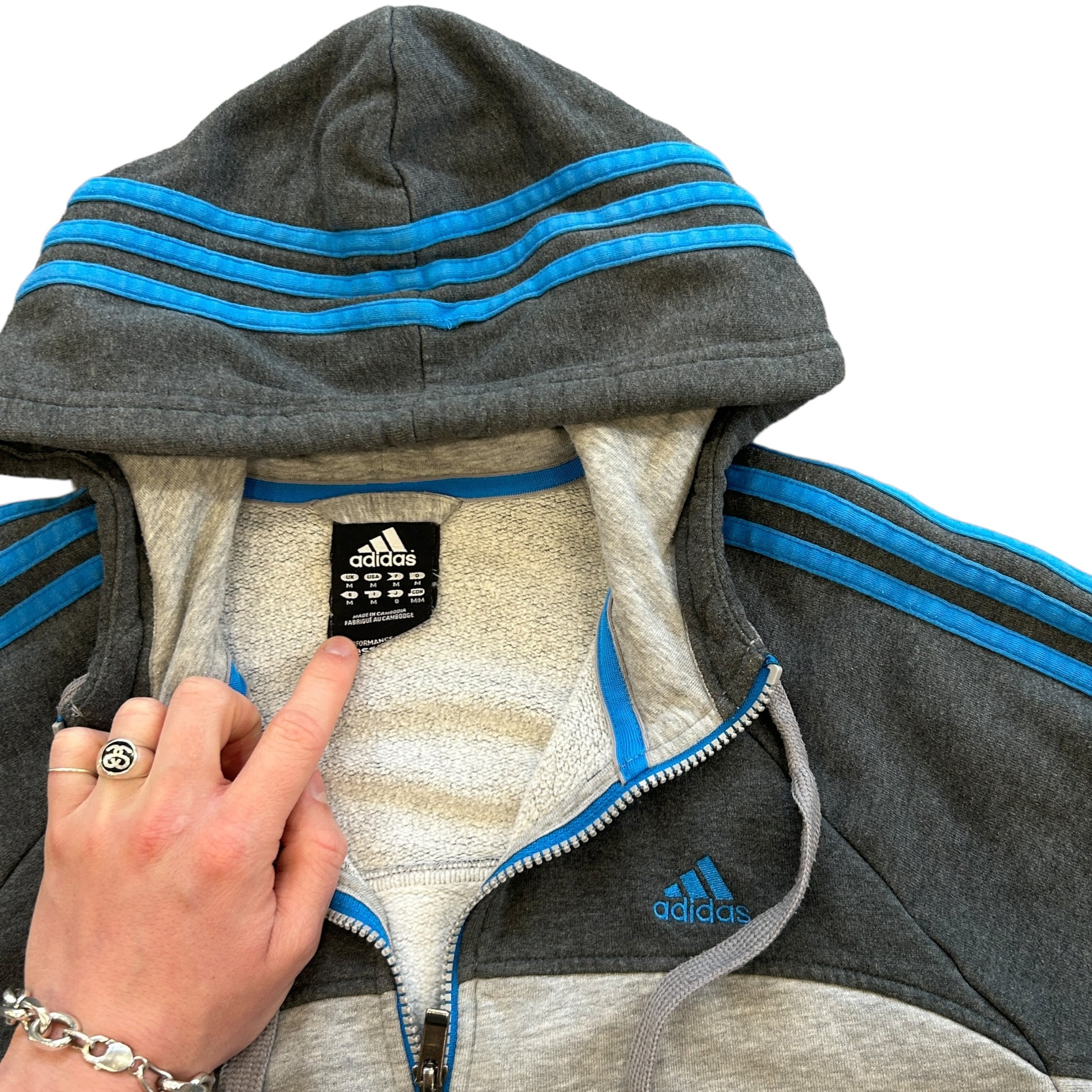 Adidas Three Stripe Grey Hoodie (M)