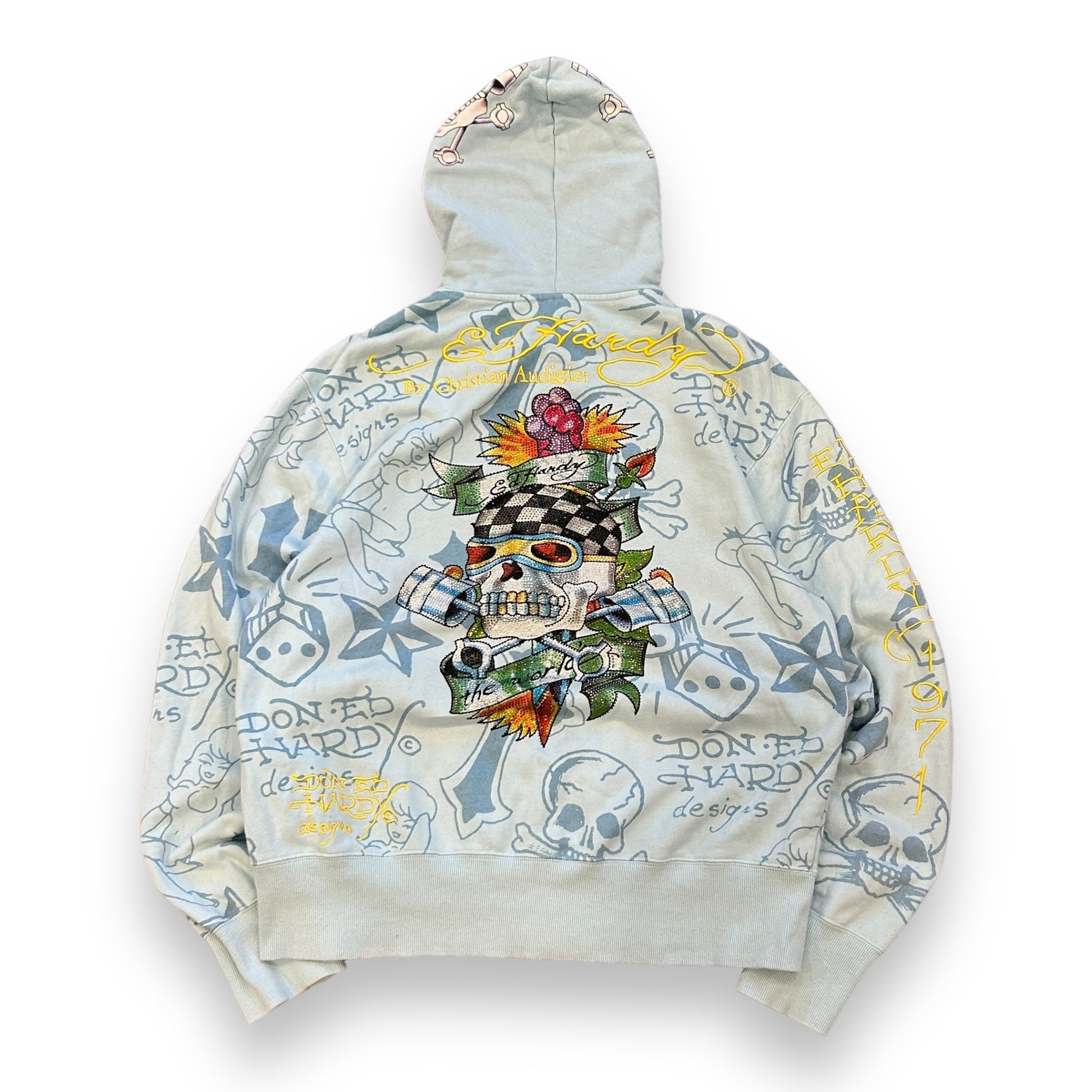 Ed Hardy Blue Rhinestone Hoodie (XL)