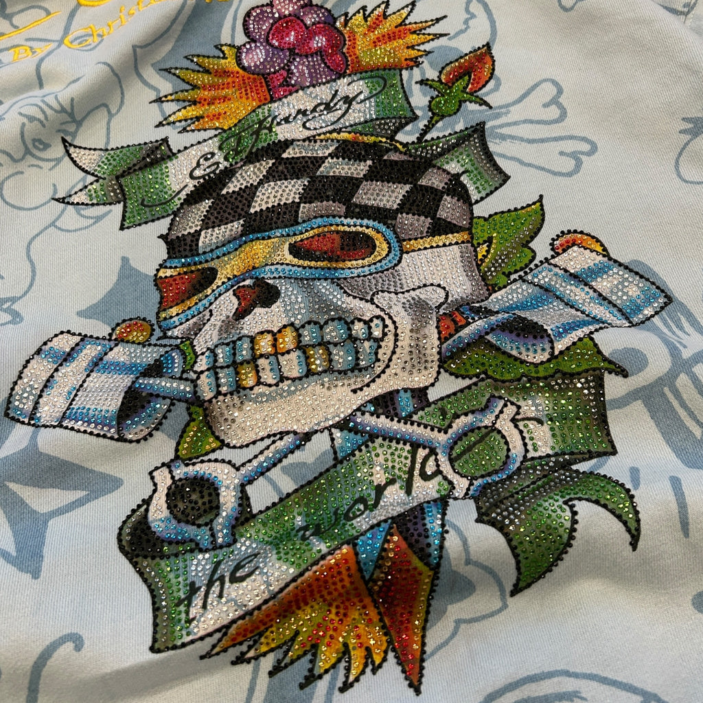Ed Hardy Blue Rhinestone Hoodie (XL)