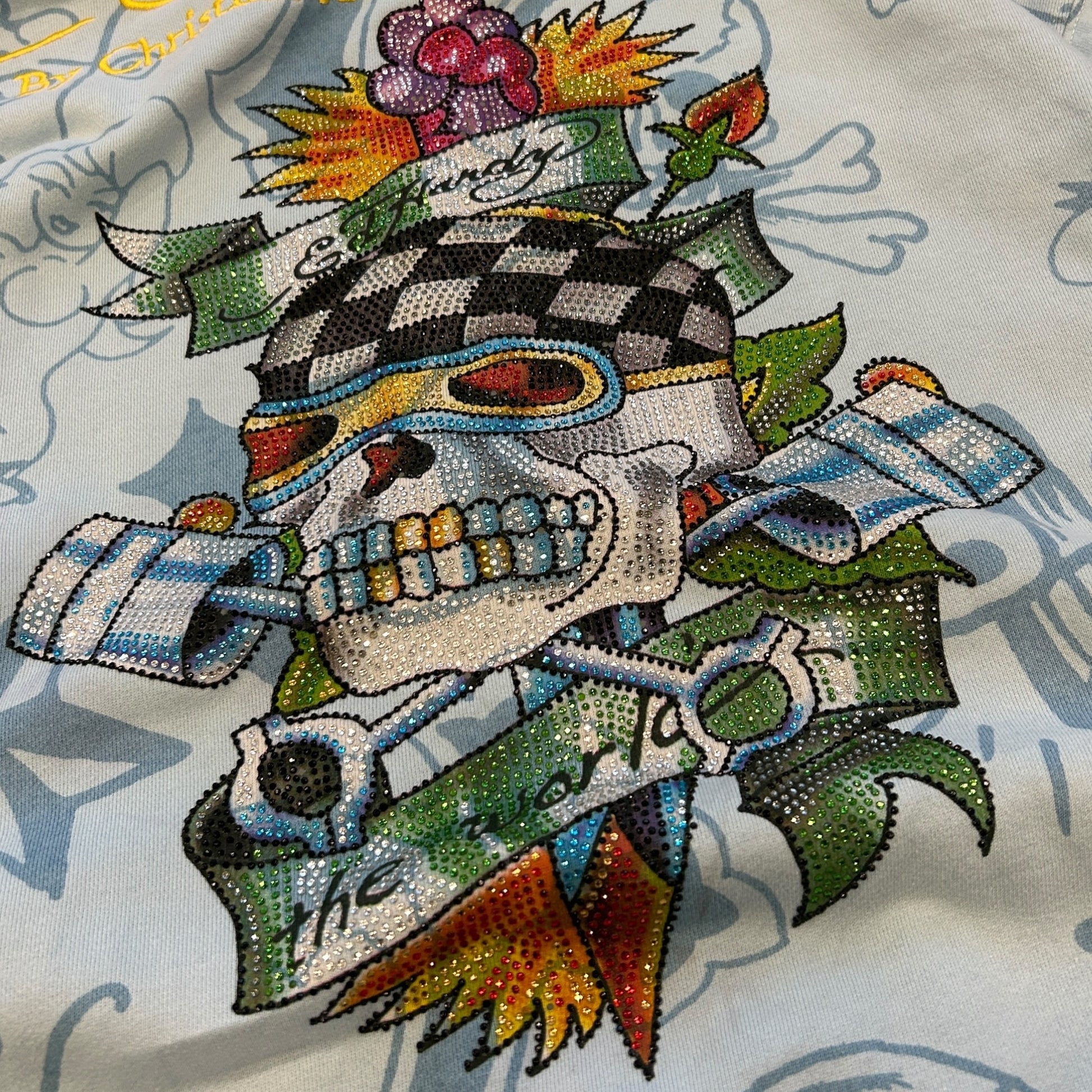 Ed Hardy Blue Rhinestone Hoodie (XL)