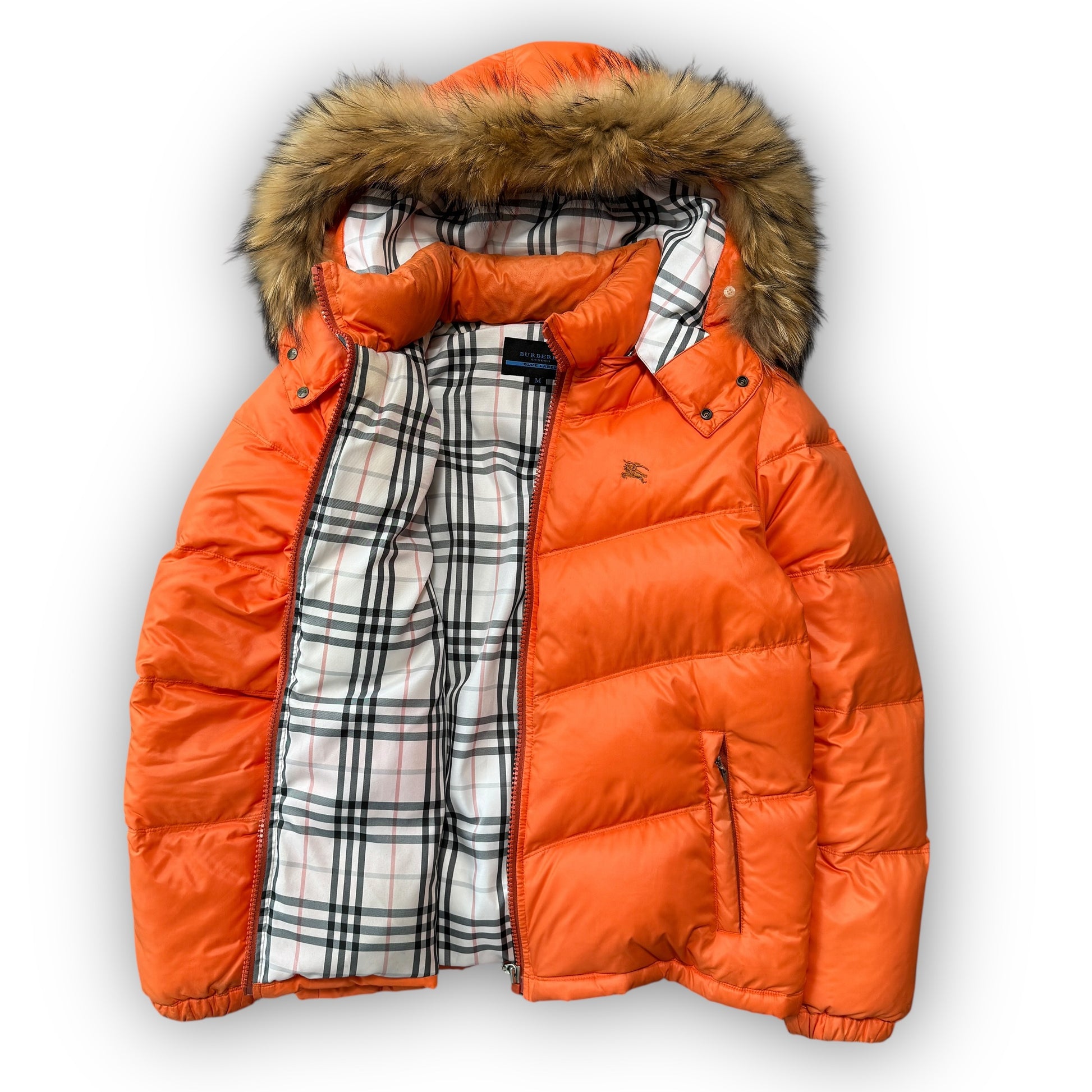 Orange Burberry Fur Puffer Coat (M)