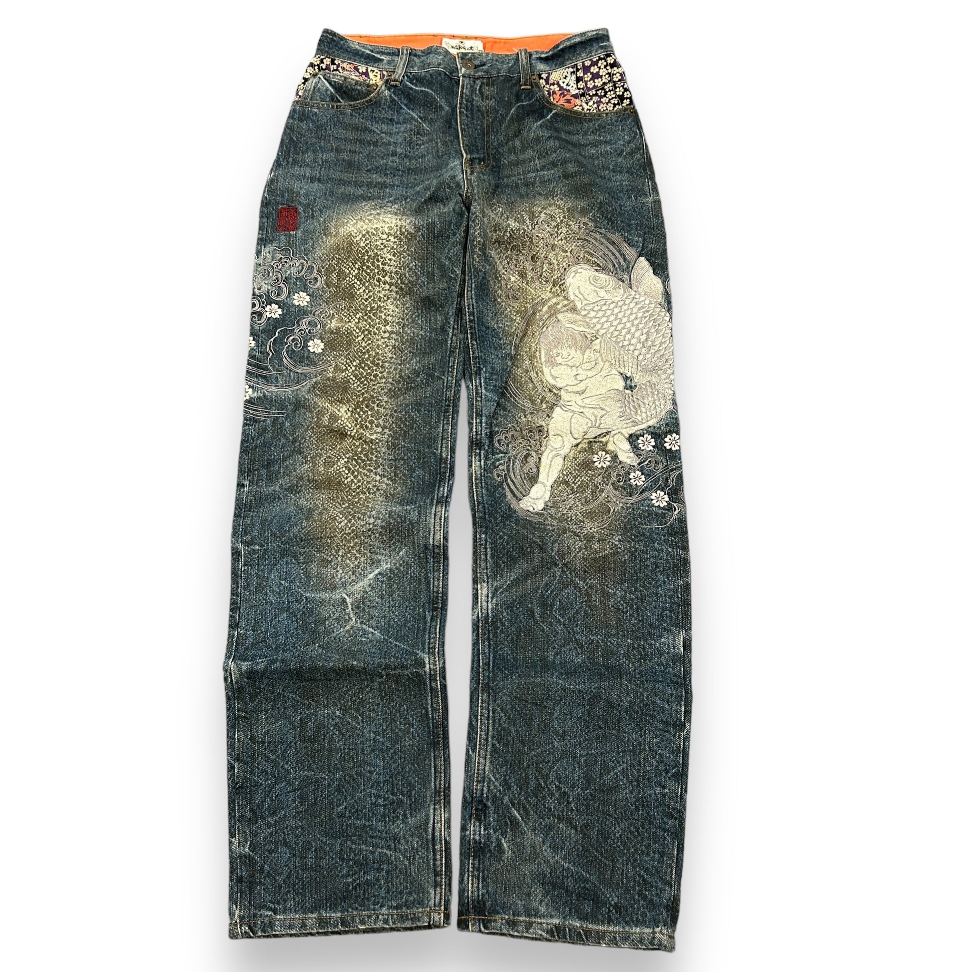 Authentic Karakuri Tamashi Japanese Embroidered Denim Jeans (30")