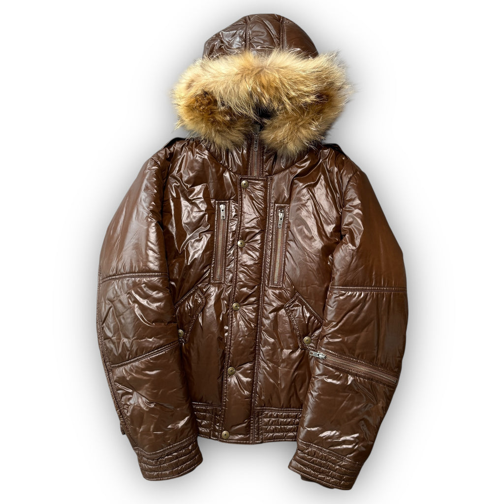 Brown Fur Hood Puffer Coat (S)